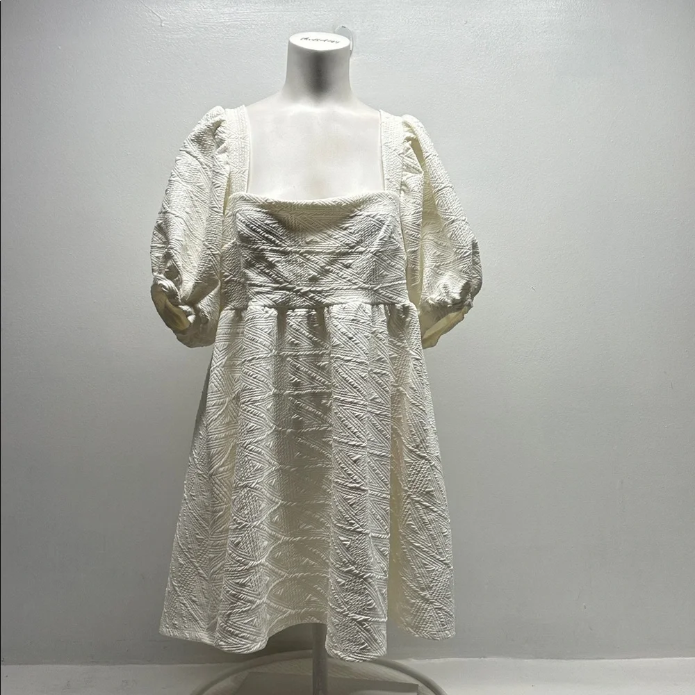 Free People Violet Puff Short Sleeve Mini Dress Textured Pocket White New Medium